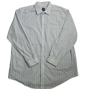 Brooks Brothers Men 36-18 Non Iron Supima Cotton Blue Striped Button Up Shirt